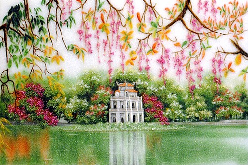 Tranh đá quý Tháp Rùa Hồ Gươm | Tranh đá quý Phong cảnh Việt Nam